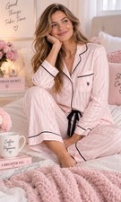 Victoria’s Secret Pajama 2 Pc Pink Stripe Cozy Warm Holiday Sleepwear Small picture