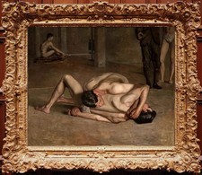 Hand painted Old Master-Art Antique Oil Painting male nude men on Canvas 20x24