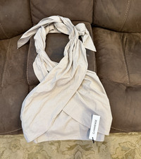 NWT Commense Women’s Beige Solid Woven Halter Wrap Top Linen/Cotton blend picture