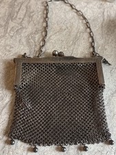 Antique 1920s German Silver Mesh Flapper Purse 5 Dangles Intact Stamped picture