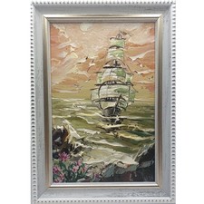 Original Miniature Oil Painting Tall Ship Sailing Seascape Marine Art Small 6x4 picture
