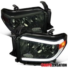 Fit 2014-2021 Toyota Tundra Halogen Headlights LED Tube Headlamps Pair Smoke picture