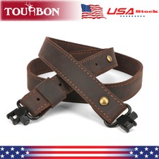 Tourbon Buffalo Leather Rifle Sling Shotgun Strap+Metal Swivels Set Shooting USA picture