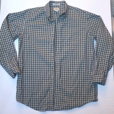 L.L.Bean Mens Button-Up Shirt Long Sleeve Wrinkle Resistant Plaid Green Blue LT picture