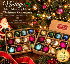 Vtg Mini Mercury Glass Christmas Ornaments 24 Pc 2 Original Boxes NOS? MCM picture