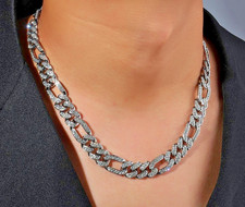 Miami Figaro Link Chain,Solid AA CZ Studded Figaro chain,White Gold Plated Chain picture