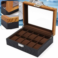10-Slot Watch Box Wooden Organizer Top Glass Jewelry Storage Display Case+Lock picture