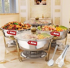 Juego 4 chafers redondos 6QT acero inoxidable con tapa vidrio. NUEVO picture