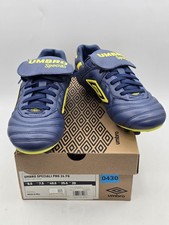 Umbro Speciali Pro 24 FG Elite Leather Navy Blue Yellow Soccer Cleats Men's 7.5 picture