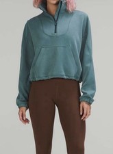 Lululemon Brushed Softstreme Ribbed Half Zip Size 6 Jasper Green Cropped picture