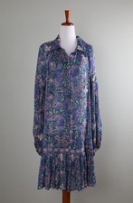 MISS JUNE $274 Paisley Crepe Embroidered Embellished Shirt Dress One Size picture