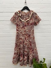 Handmade 1960s red floral red and cream fit and flare dress, uk s picture