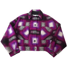 IRO Paris Plaid Wool Blend Cropped Jacket Women’s Size 34 (XS) Purple Aztec picture