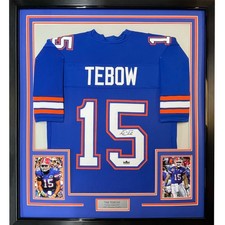 Framed Facsimile Autographed Tim Tebow 35x39 Blue Reprint Laser Auto Jersey picture