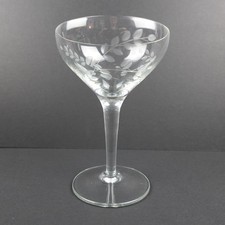 Vintage Etched Leaf Clear Glass Coupe Cocktail Martini Champagne Glass picture