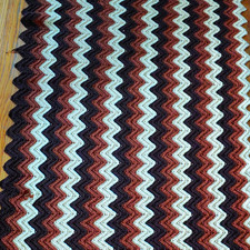 Vintage Retro Textured Crochet Chevron Throw Blanket Multicolor Brown Rectangle  picture