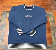 Supreme Classic Logo Striped Rib Crewneck FW14 Navy Large Box logo picture