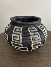 Wounaan Embera Basket Hand Woven Coiled Palm Geometric Panama Art Vintage Pot picture