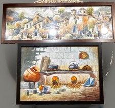 2 Framed Peruvian Landscape Village watercolors; believed to be by Juana P. picture