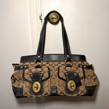Vintage Coach Signature Monogram Medium Satchel Top Handle Bag Brown/Black Gold picture