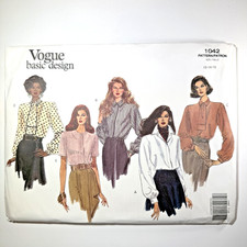 Vtg NEW Vogue 1042 Pattern Misses Sz 12 14 16 Blouse Sewing Bow Tie Collar UNCUT picture