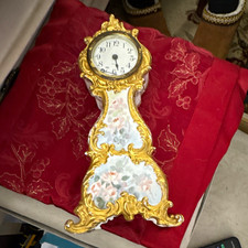Vintage Seth Thomas 8 Day Porcelain Floral Gilt Mantel Clock USA 11” As Is picture