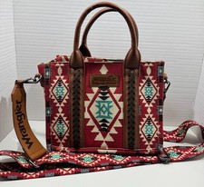 Montana West Wrangler Southwestern Print Mini Canvas Handbag Burgundy Purse picture