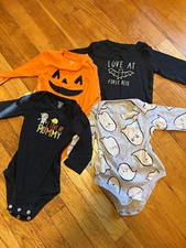 Carter's Baby 9 Months 4pc Lot Halloween Graphic Print Cotton Bodysuits picture