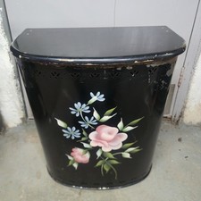 Vintage Detecto De Luxe Metal Hamper Black Pierced Floral Hand Painted MCM 1950s picture