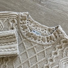 Inis Meain Cashmere Blend Cable Knit Fisherman Sweater Mens M Ivory Ireland READ picture
