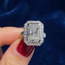 3.20 TCW Radiant Cut Moissanite Halo Style Engagement ring 14K White Gold Plated picture