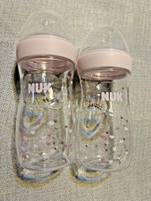 Nuk Simply Natural Baby Bottles 9oz Pink Collars & Hearts NEW NEVER USED #2 Flow picture