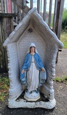 Vintage 2 pc. Concrete Mother Mary In Grotto Garden Statue picture