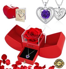 Preserved Real Red Rose with Heart Necklace, Gift Box for Women, Girlfriend, Mum picture