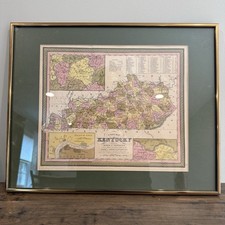 1847 Original S Augustus Mitchell Kentucky Map Hand Colored Framed Plate 27 picture
