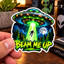 UFO Alien Sticker Beam Me Up Extraterrestrial Space Decal Sci Fi Waterproof New picture