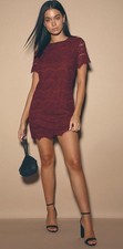 Lulus Take Me to Brunch Burgundy Lace Shift Dress Women's Size XL New With Tags picture