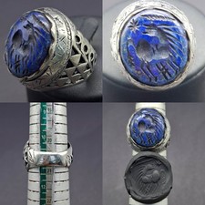 Beautiful Antique Old Sliver Plated Middle Eastern Ring With Wild Animal Intagli picture