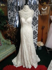 Casablanca Bridal Ivory Lace Bedazzled Illusion Mermaid Wedding Dress Size 10 picture