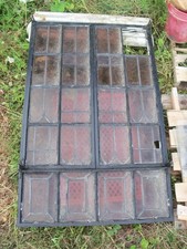Vintage Leaded Brown Glass Steel Full Casement Window, 61 1/2