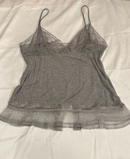 Y2K Victoria's Secret Grey Lace Trim Babydoll Cami Top picture