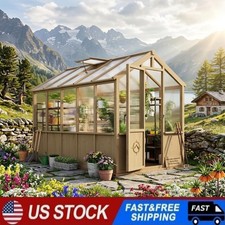 6x8ft/6x10ft/6x12ft Polycarbonate Wooden Walk-in Greenhouse for Outdoor Backyard picture