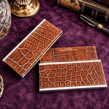 Luxurious Antique Art Deco French Crocodile Leather and Silver Card Case Box picture