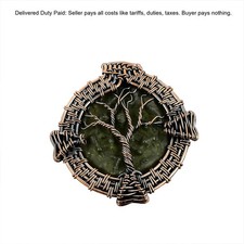 Copper Moldavite Stone Handcrafted Tree Of Life And Wire Wrapped Pendant Jewelry picture