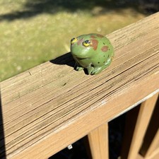 Folky Painted Hand Carved Frog E. Mac B 1988 picture