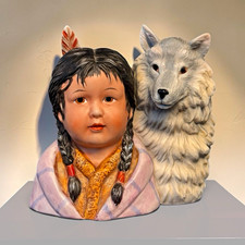 Perillo Loyal Alliance Girl and Wolf Ceramic Figurine, Hand Painted, 1989 picture
