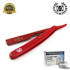 BARBER SALON WET CUT THROAT STRAIGHT RAZOR RASOIR + 100 PERSONNA BLADES RED picture