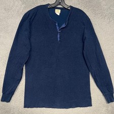 VTG LL Bean Two Layer River Drivers Shirt Men's Sz L Blue Henley Wool Blend USA picture