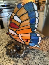 Tiffany Style Table Lamp Butterfly Stained Glass Desk Light Vintage Accent Light picture