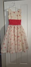 Vintage 1950's White and Red Blossom Flocked Tulle Taffeta Prom Wedding Dress picture